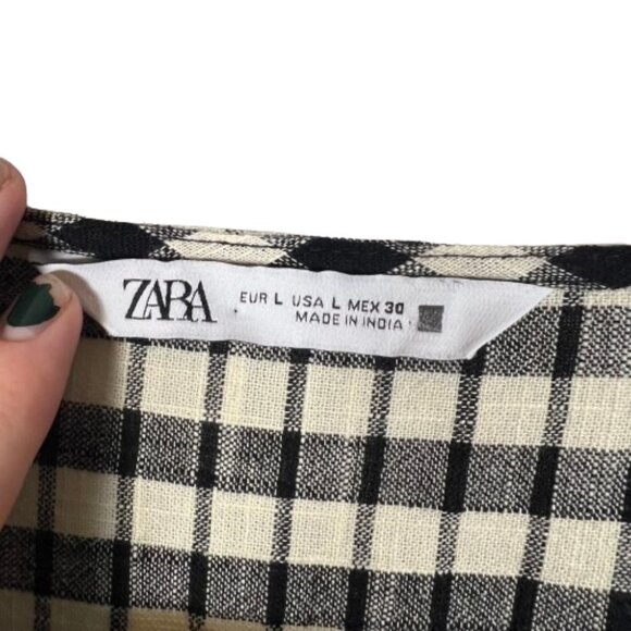 Zara Womens Check Plaid Crop Top Size L Academia Preppy‎ Gauzy Balloon Sleeves - Picture 8 of 11